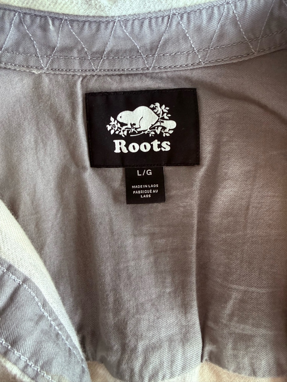 Roots Button-Down Shirt in Light Gray with Light Pink Accents - Picture 2 of 2
